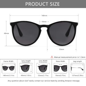 SUNGAIT Vintage Round Sunglasses for Women Men Classic Retro Designer Style (Black Frame(Matte Finish)/Polarized Grey Lens) 1567 PGHKH