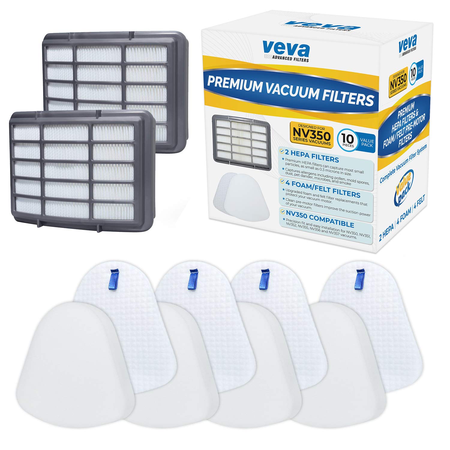 VEVA Advanced NV350 Air Purifier Filter Replacements (6-Pack) - Premium Activated Carbon Pre-Filters Compatible with Shark NV358, Honeywell HPA200, and 853460008013 Vacuum Models