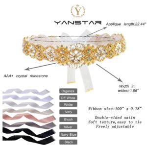 yanstar Bridal Belt for Women Dress,Wedding Dress Belt for Bride Gold Rhinestone Sash Wedding Belt