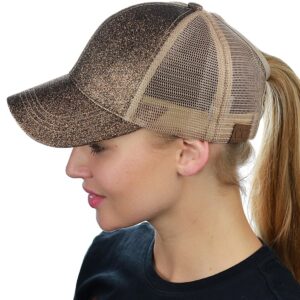 C.C Ponycap Messy High Bun Ponytail Adjustable Glitter Mesh Trucker Baseball Cap, Smoky Topaz