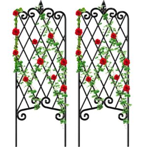 AMAGABELI GARDEN & HOME 2 Pack Black Garden Trellis for Climbing Plants 47” x 16” Iron Plant Support Climbing Vines and Flowers Stands Vegetables Patio Metal Lattices Grid Panels for Ivy Cucumbers