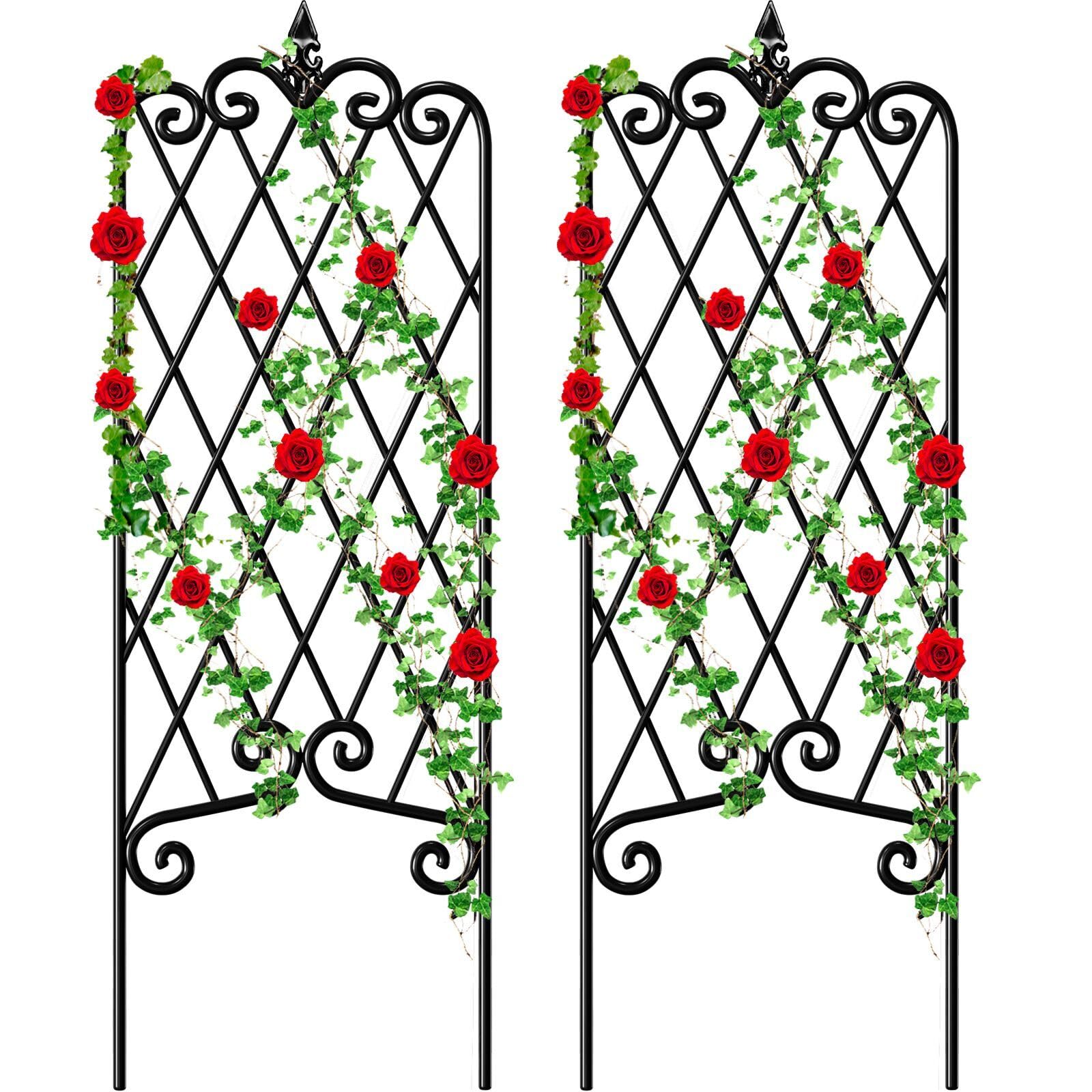 AMAGABELI GARDEN & HOME 2 Pack Black Garden Trellis for Climbing Plants 47” x 16” Iron Plant Support Climbing Vines and Flowers Stands Vegetables Patio Metal Lattices Grid Panels for Ivy Cucumbers