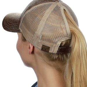 C.C Ponycap Messy High Bun Ponytail Adjustable Glitter Mesh Trucker Baseball Cap, Smoky Topaz