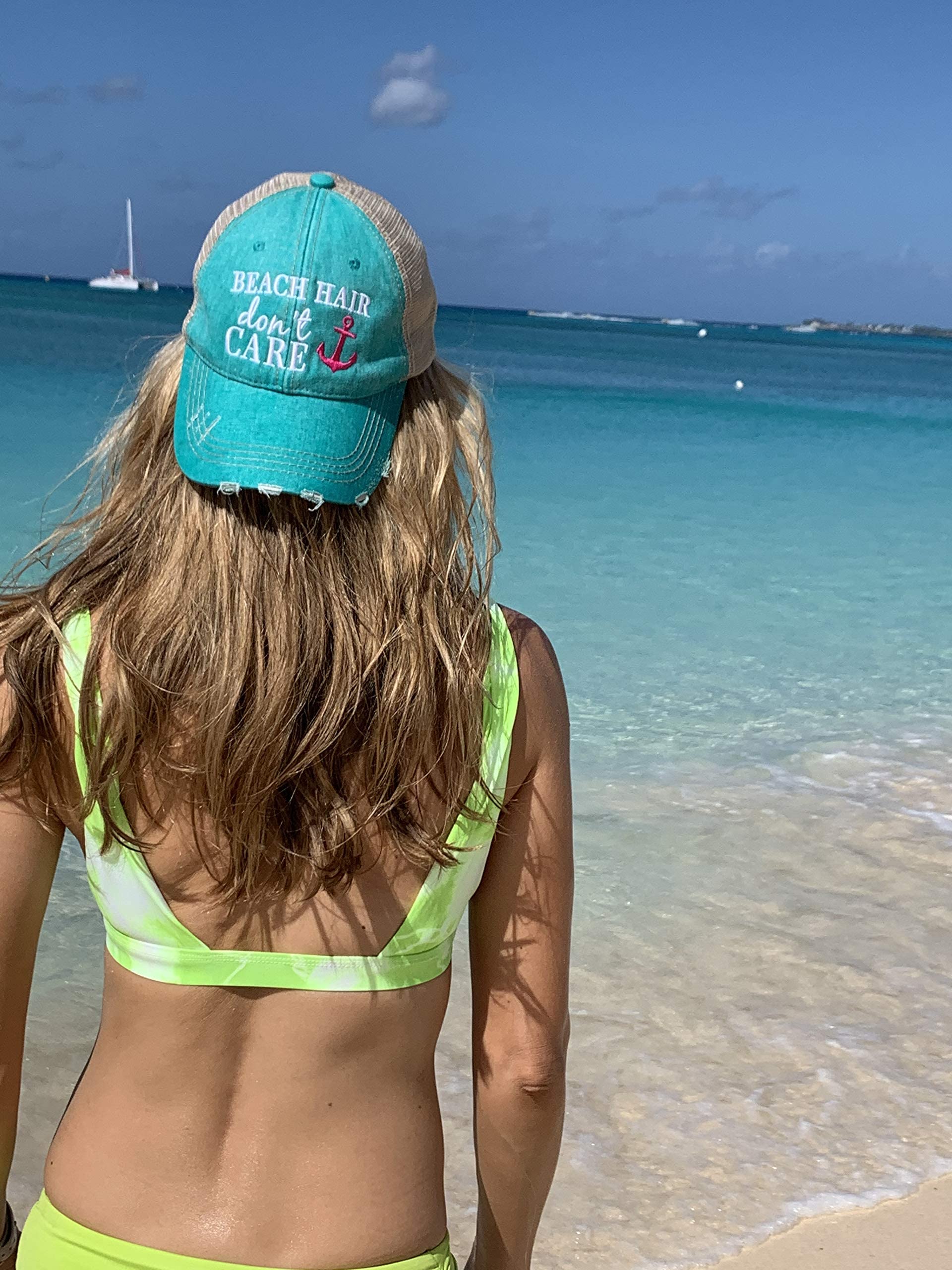 KATYDID Beach Hair Don’t Care Baseball Cap - Trucker Hat for Women - Stylish Cute Beach Hats for Women (Gray Mint)