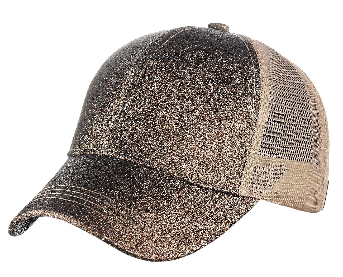 C.C Ponycap Messy High Bun Ponytail Adjustable Glitter Mesh Trucker Baseball Cap, Smoky Topaz