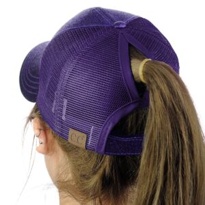 C.C Ponycap Messy High Bun Ponytail Adjustable Glitter Mesh Trucker Baseball Cap, Purple