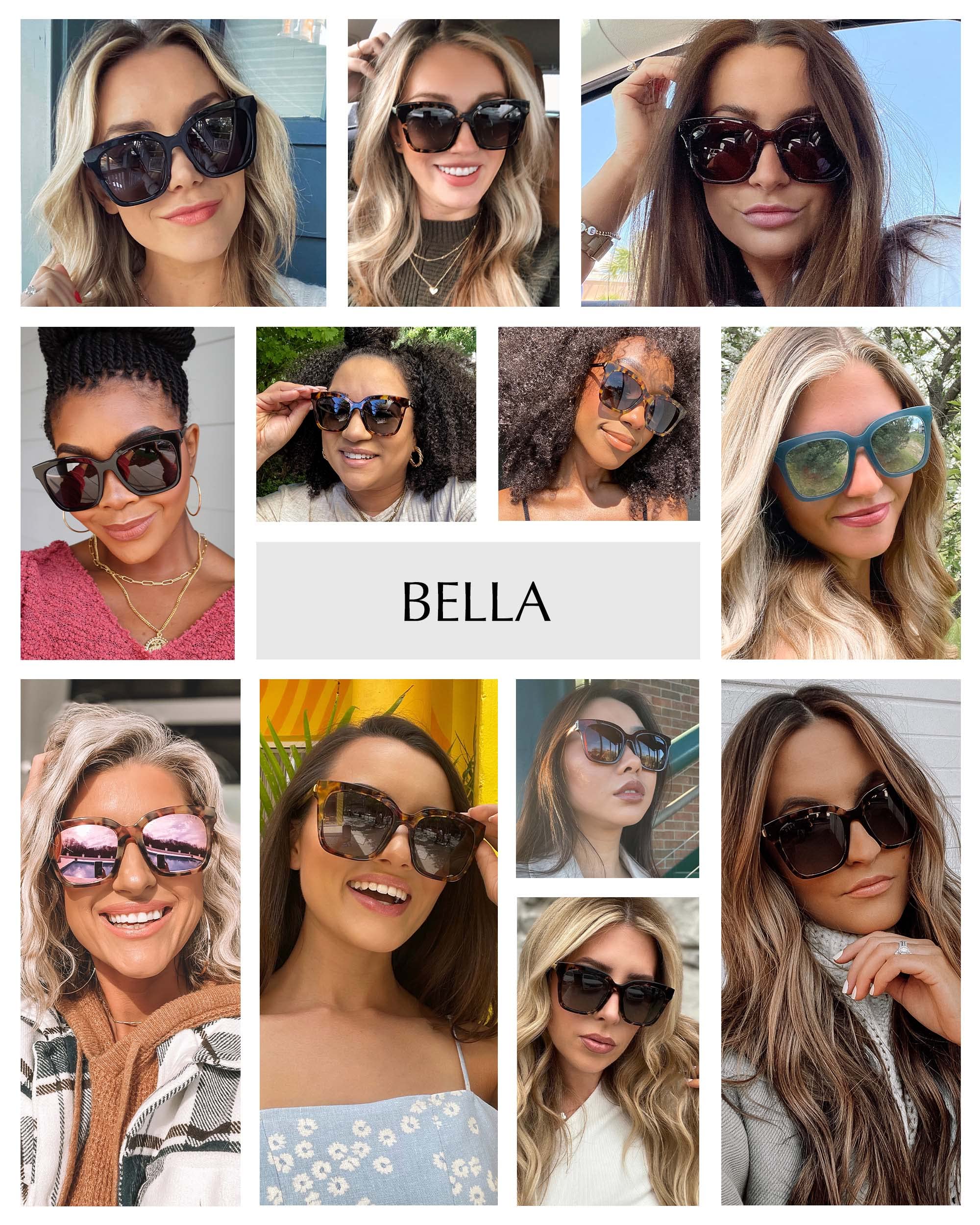 DIFF Bella Designer Oversized Square Sunglasses for Women UV400 Polarized Protection w/giftable travel case, Black + Grey