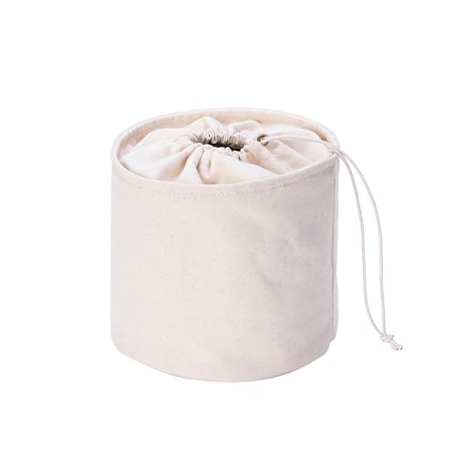 YONBEN Tall Purse Organizer Insert Womens Canvas Round Handbag Organizer Storage Handbag Purse Organizer Round Cosmetic Pouch Bag Bucket Makeup Bag (Beige, L)