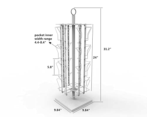 Up to 9.9" Wide 16 Adjustable Pockets Display Rack, Greeting Post Card Christmas Holiday Spinning Rack Stand. Pocket Size: 4.5-9.9" Wide X 5.8" Tall, 16 Pockets. 11602-L-DOUBLE-WHT-NPF