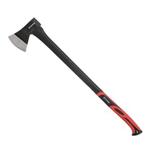 INTERTOOL 36” Wood Chopping Axe, 2.8 Lbs, Long Tree Felling Ax, Firewood Cutting, Shock Absorbing Fiberglass Anti-Slip Handle with Blade Cover HT-0264