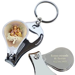 Personalized Engraved Baptism Keychains (12 PCS) - Key Ring with Nail Clipper and Bottle Opener Party Favors for Baby Boys and Girls Recuerdos Bautizo Customized Gift for Guest