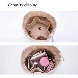 YONBEN Tall Purse Organizer Insert Womens Canvas Round Handbag Organizer Storage Handbag Purse Organizer Round Cosmetic Pouch Bag Bucket Makeup Bag (Beige, L)