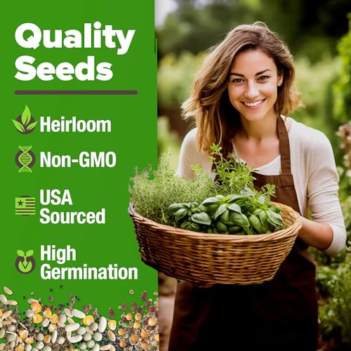 10 Culinary Herb Seeds - Non-GMO, Heirloom Seeds - 3000+ Seeds for Planting for Outdoor or Indoor Herb Garden, Basil, Cilantro, Parsley, Chives, Thyme, Oregano, Dill, Marjoram, Mint, Tarragon