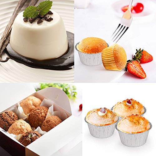 2 Oz Disposable Baking Cups Tins Foil Pans Cups 70 mL Aluminum Foil Cupcake Bowl Pans for Baking, Roasting, 100Pcs.