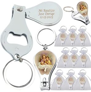 personalized engraved baptism keychains (12 pcs) - key ring with nail clipper and bottle opener party favors for baby boys and girls recuerdos bautizo customized gift for guest