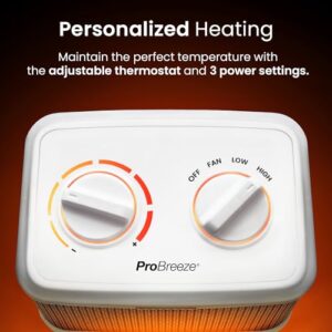 Pro Breeze Space Heater – 1500W Portable Electric Heater for Indoor Use, Ceramic Heater with Adjustable Thermostat, Small Heater for Home, Bedroom, Office, Garage with 3 Operating Modes - White