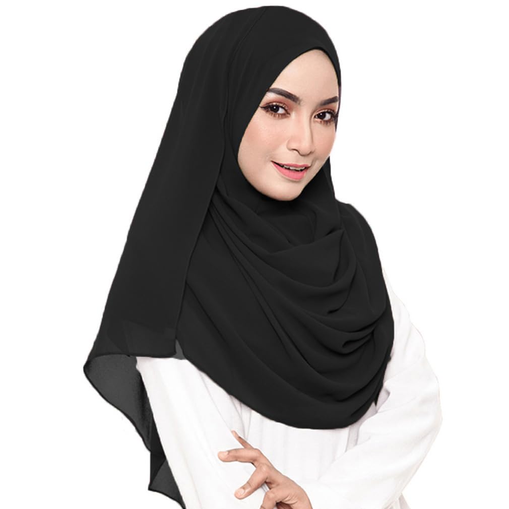 LMVERNA Chiffon Scarf Plain Thick Luxurious Soft Chiffon Hijab Long Shawl Wrap Scarf (Black)