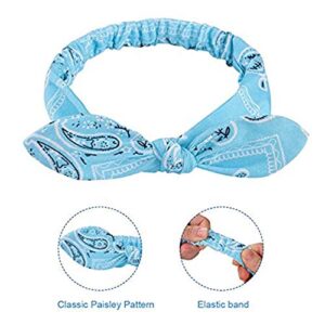 Carede 6 Pack Elastic Paisley Bandana Knot Headbands Rabbit Ear Bow Headband Turban Headwraps Hair Band for Women Girls