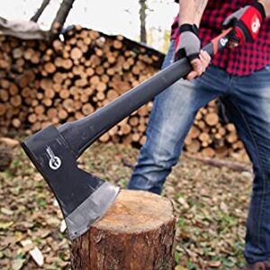 INTERTOOL 36” Wood Chopping Axe, 2.8 Lbs, Long Tree Felling Ax, Firewood Cutting, Shock Absorbing Fiberglass Anti-Slip Handle with Blade Cover HT-0264