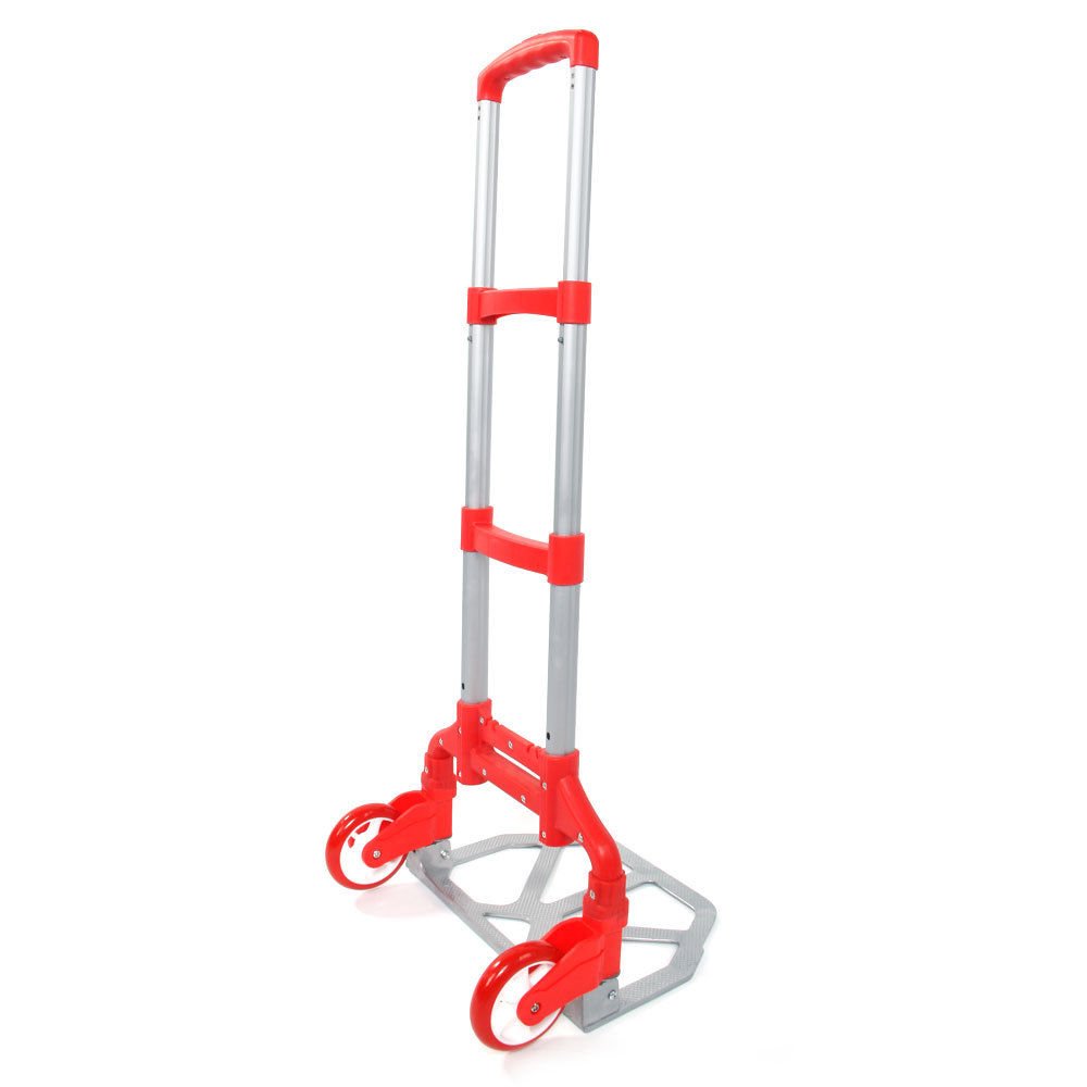 Aluminium Portable Folding Collapsible Push Truck Hand Trolley Luggage Hand Cart and Dolly 176Lbs/ 80Kg Ideal for Home, Auto, Office,Travel Use (Red)