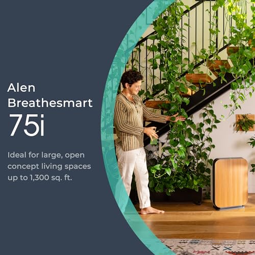 Alen Air Purifier BreatheSmart 75i HEPA w/ Pure Filter for Large Rooms up to 2600 Sq. Ft. - Perfect for Living Room & Kitchen - Captures Allergens, Dust, & Mold - Espresso