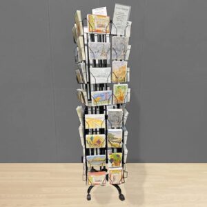 64 Adjustable Pockets Display Rack 5x7 7x5 up to 9.3" Wide X 8" Tall Cards, 1.27" deep Pockets, Double Tier Greeting Post Card Christmas Holiday Spinning Rack Stand Black 11603-L-BLK-NF