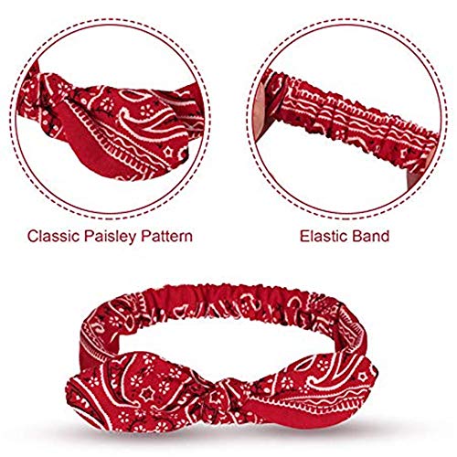 Carede 6 Pack Elastic Paisley Bandana Knot Headbands Rabbit Ear Bow Headband Turban Headwraps Hair Band for Women Girls