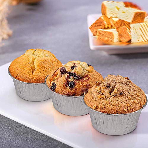 2 Oz Disposable Baking Cups Tins Foil Pans Cups 70 mL Aluminum Foil Cupcake Bowl Pans for Baking, Roasting, 100Pcs.