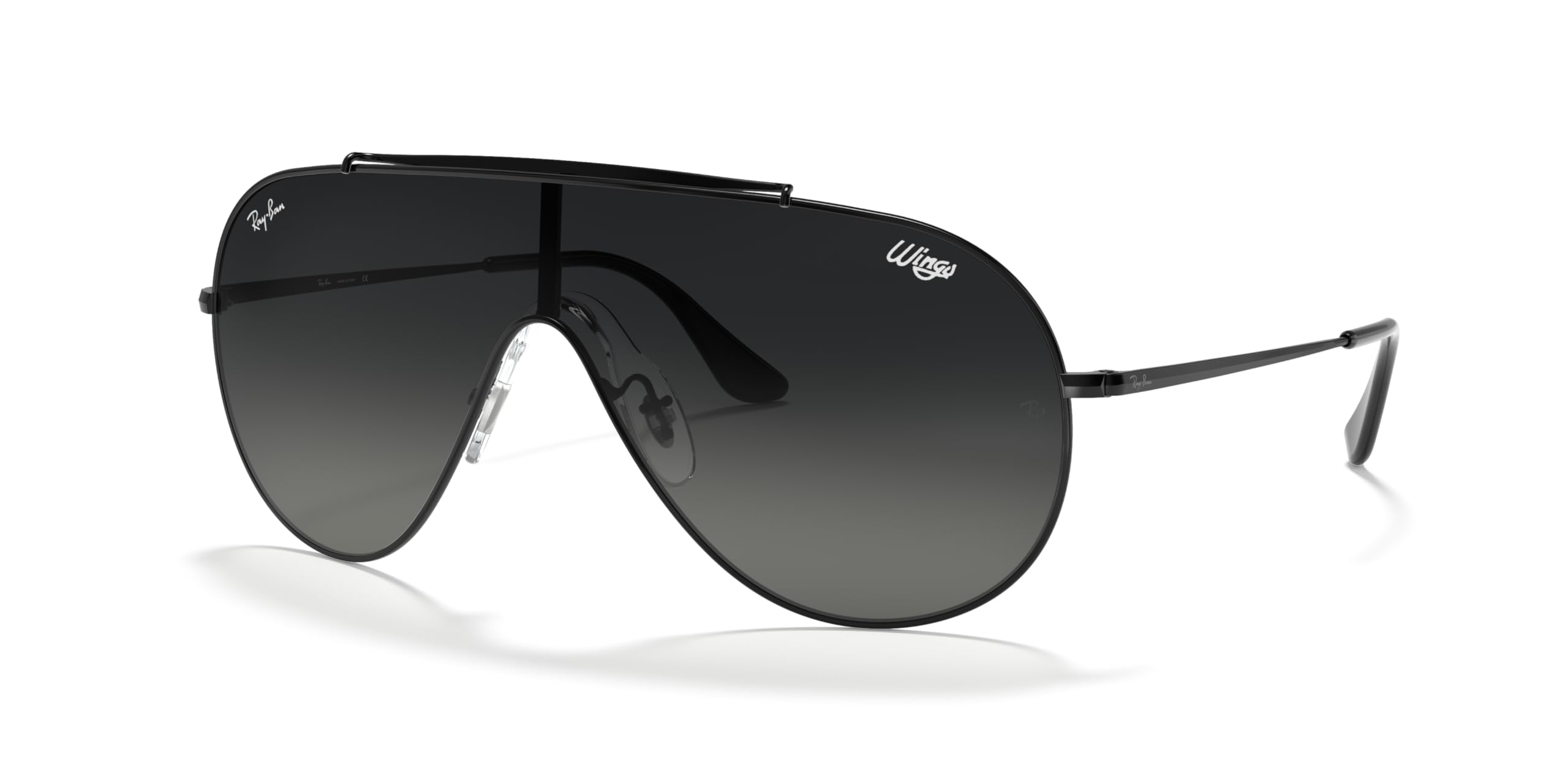 Ray-Ban RB3597 Wings Shield Sunglasses, Black/Grey Gradient Dark Grey, 33 mm