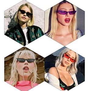 W&Y YING Small Cat Eye Sunglasses for Men and Women Skinny Retro Frame Y2K Shades Trendy Fun Fashion Glasses