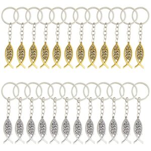 juvale 24 pack metal jesus fish keychains, christian religious gifts for women and men, bulk key rings for easter party, family reunion favors (silver and gold-colored)