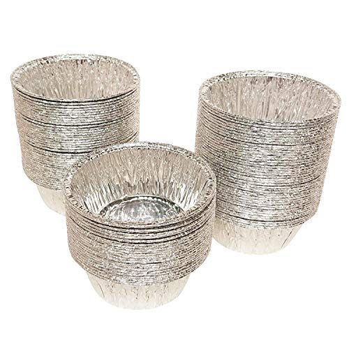 2 Oz Disposable Baking Cups Tins Foil Pans Cups 70 mL Aluminum Foil Cupcake Bowl Pans for Baking, Roasting, 100Pcs.