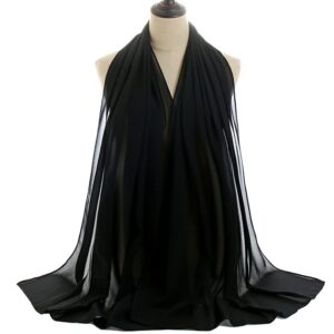 LMVERNA Chiffon Scarf Plain Thick Luxurious Soft Chiffon Hijab Long Shawl Wrap Scarf (Black)