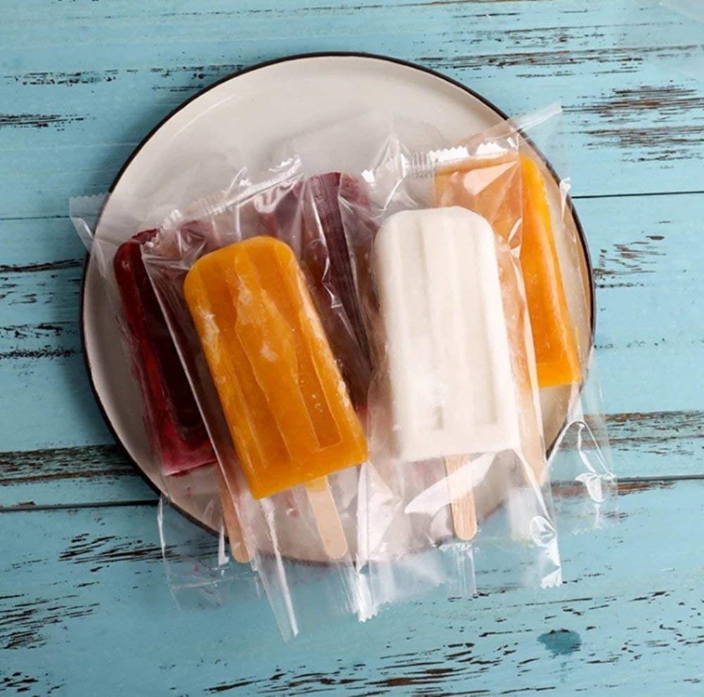 Ice Popsicles Bags Thick Frozen Pops Ice Cream Plastic Wrappers for Candy Food Grade Hot Sealing Packing Containers (200Pcs ,Clear)