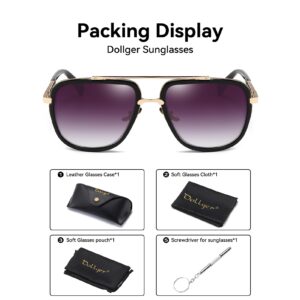 Dollger Oversized Square Aviator Sunglasses for Men Pilot Shades Gold Frame Retro Sun Glasses