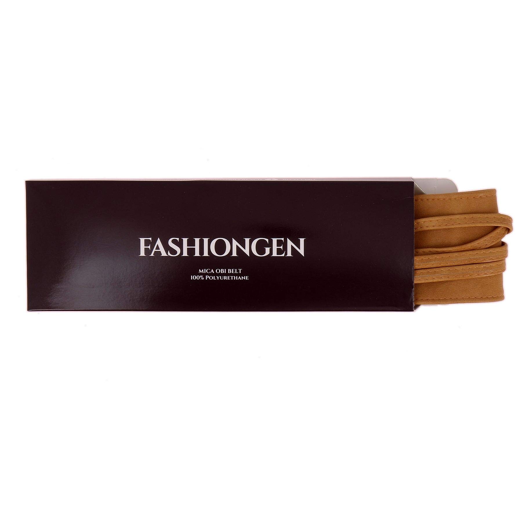 FASHIONGEN - Woman leatherette waisband Obi Belt, MICA - Light Camel, S-M