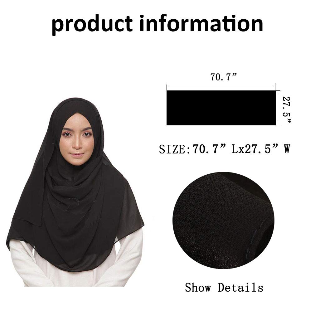 LMVERNA Chiffon Scarf Plain Thick Luxurious Soft Chiffon Hijab Long Shawl Wrap Scarf (Black)