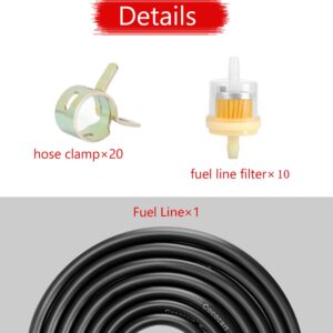 Cococart 10 Pack 3/16 Inch X 1/8 Inch Gas Inline Fuel Filters with Magnet+6.5 Feet/2m 3/16 Inch ID Fuel Line+20 Pcs 1/3" ID Hose Clamps for Kawasaki Kohler Briggs & Stratton Small Engine