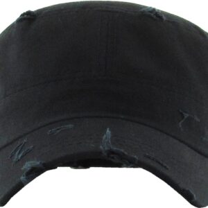 Funky Junque Distressed Womens Mens Vintage Military Style Army Cadet Hat - Black