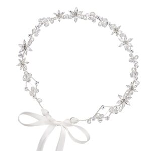 SWEETV Rhinestone Wedding Headband Hair Vine Headpieces Silver Birdal Hair Accessories for Brides