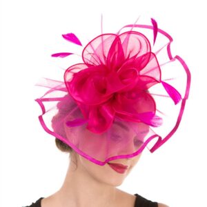 Fascinator Women's Organza Church Kentucky Derby British Bridal Tea Party Wedding Hat Summer Ruffle Hat(Hj2-Fuschia)