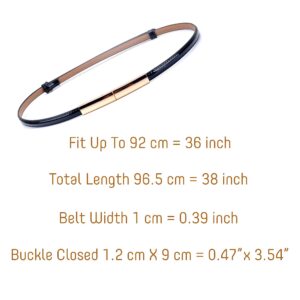 Women's Belt Dress Fashion Patent Leather Belts Adjustable 22"- 36" Skinny Slim Belt Genuine Leather Gold Color Buckle Waistband, Peach-Pink