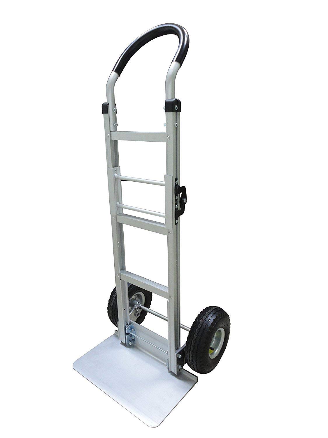 Full Size Aluminum Folding Hand Truck / Dolly Extra Large Nose Plate with 10" Hard Rubber Tires.