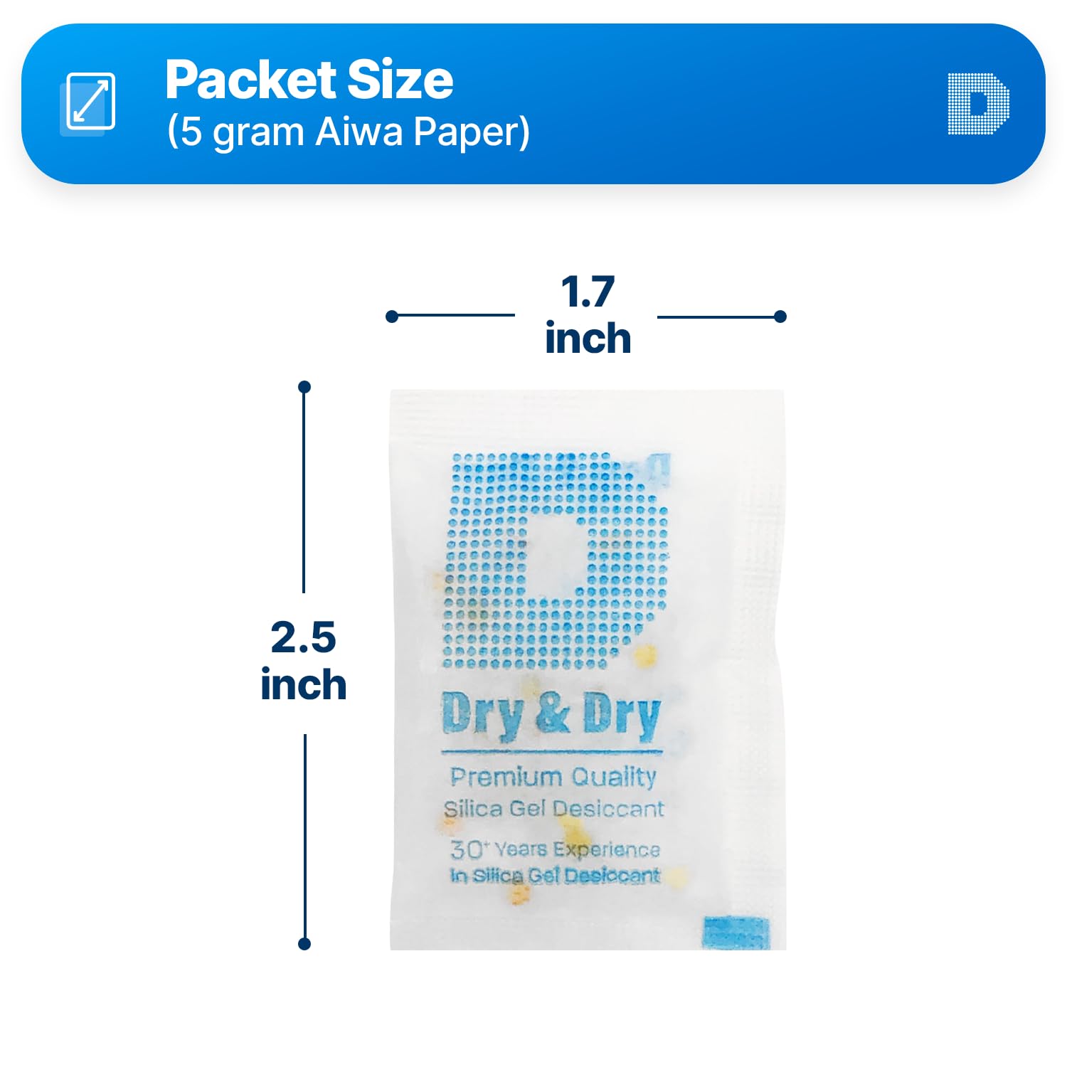 Dry & Dry 5 Gram[50 Packets] Orange Indicating Silica Gel Packets Desiccant Dehumidifiers - Food Safe Silica Packs, Silica Gel, Moisture Absorbers, Silica Packets, Desiccant Packs