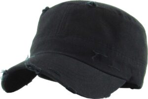 funky junque distressed womens mens vintage military style army cadet hat - black