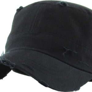 Funky Junque Distressed Womens Mens Vintage Military Style Army Cadet Hat - Black