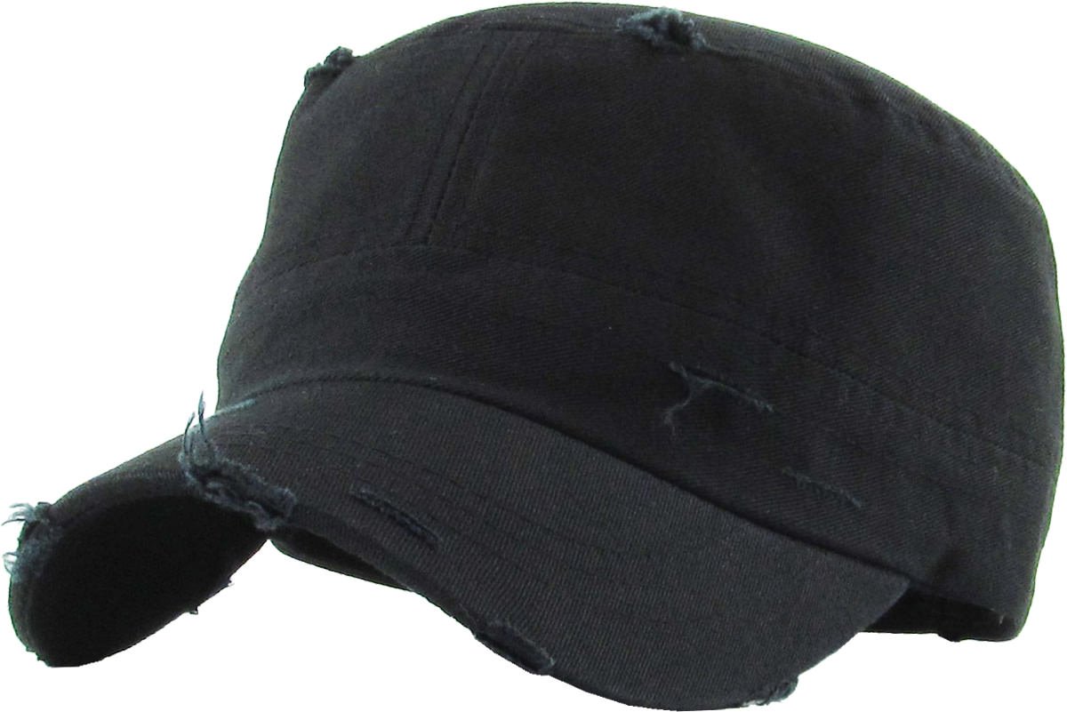 Funky Junque Distressed Womens Mens Vintage Military Style Army Cadet Hat - Black