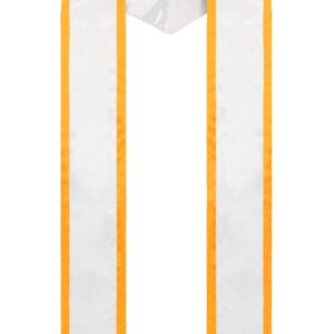 GraduationMall Plain Graduation Honor Stole Angled End White With Gold Trim Unisex Adult 72" Long