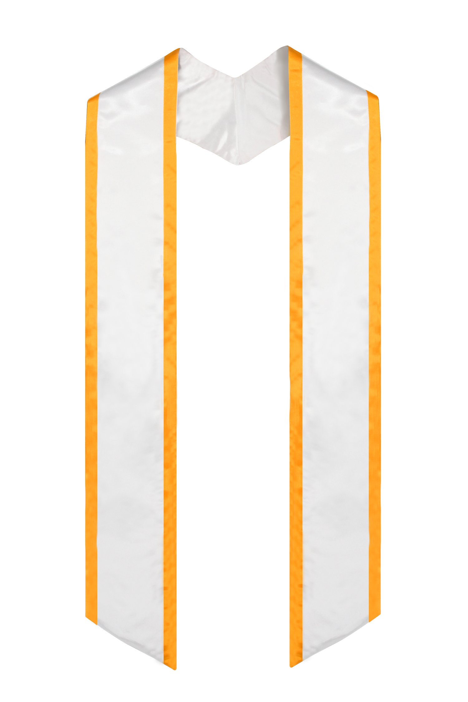 GraduationMall Plain Graduation Honor Stole Angled End White With Gold Trim Unisex Adult 72" Long