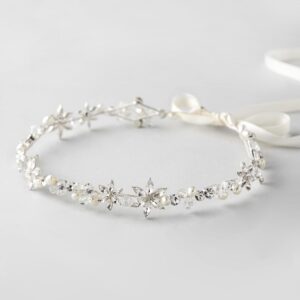 SWEETV Rhinestone Wedding Headband Hair Vine Headpieces Silver Birdal Hair Accessories for Brides